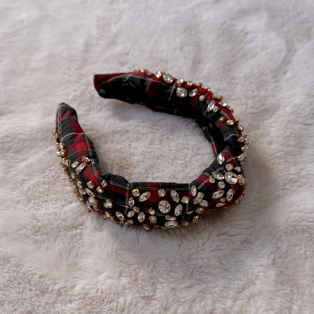 Lele Sadoughi Embellished Plaid Knotted Headband